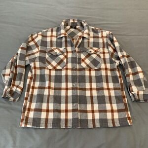 HFX Jacket Woman's Large Gray Plaid Flannel Shirt Shacket Snap Front Pockets